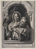 KG 03450
<br/>
Dwaasheid: man en vrouw in een nis met uil
<br/>
<em>Jode II, Pieter de (1606-na 1647)</em>